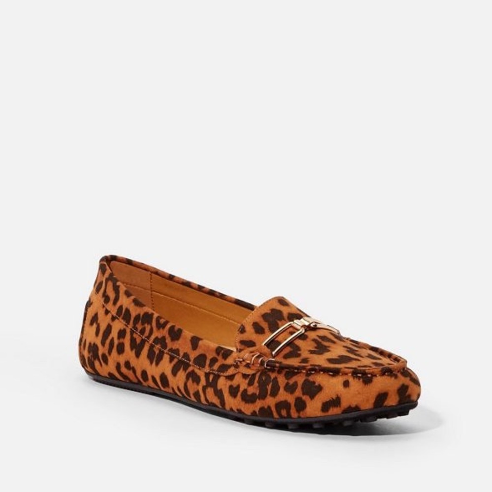 Leopard print faux suede loafers